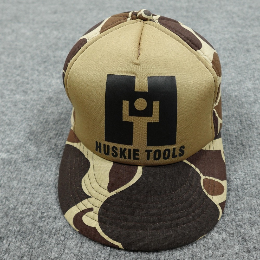 Vintage Huskie Tools Hat Cap Snap Back Mens One Size Brown Trucker Camouflage